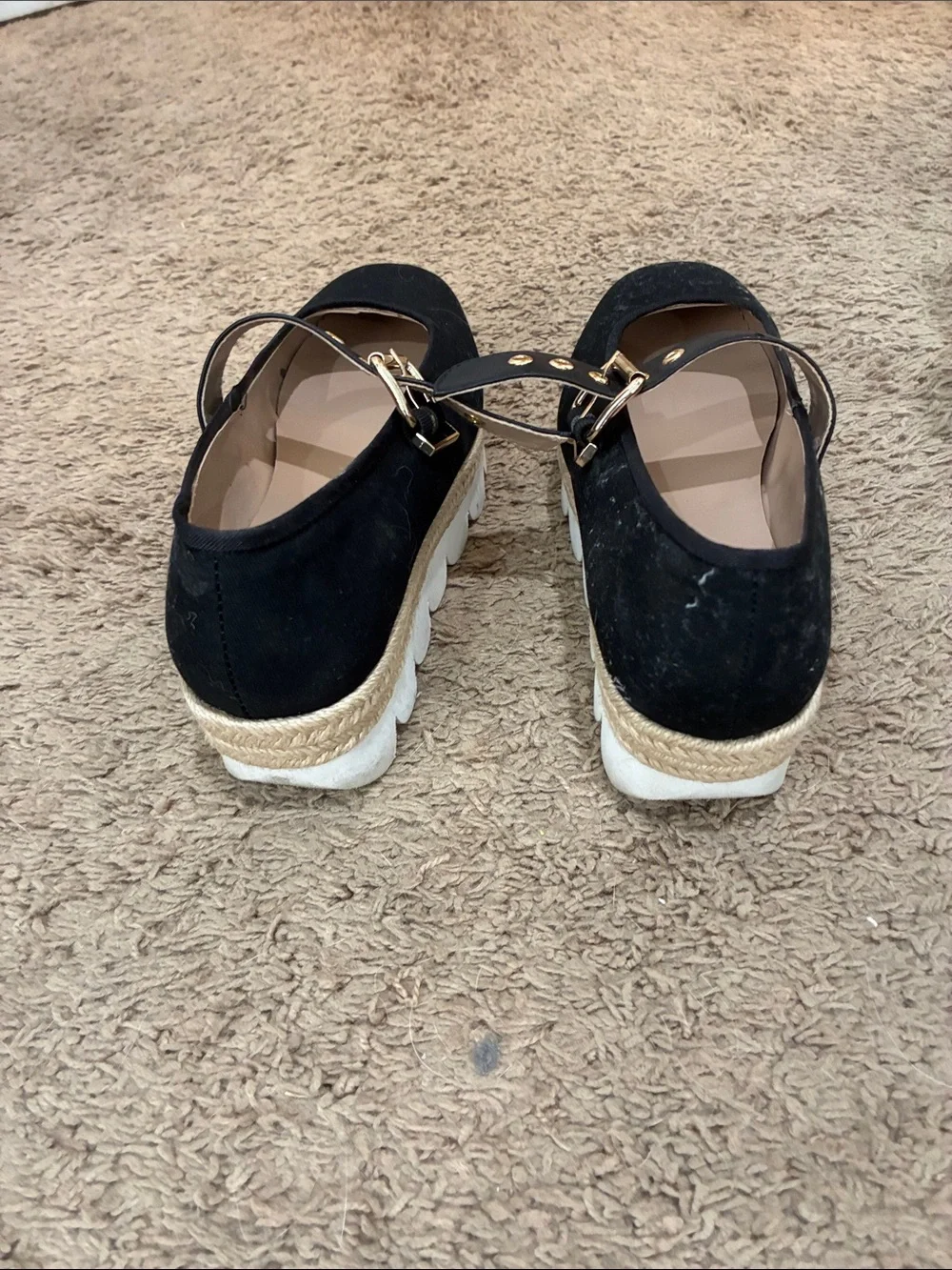 Black Mary Jane Espadrille Platform with Gold Buckle from Anthropologie